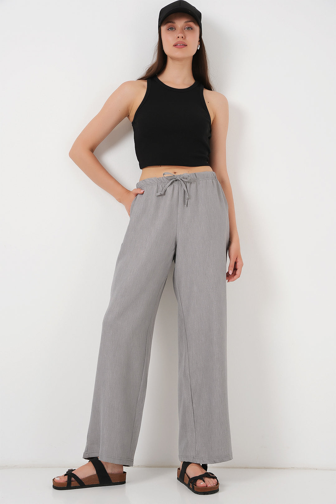 Bigdart Pantalon en lin à jambes larges pour femme 6735 - Gris