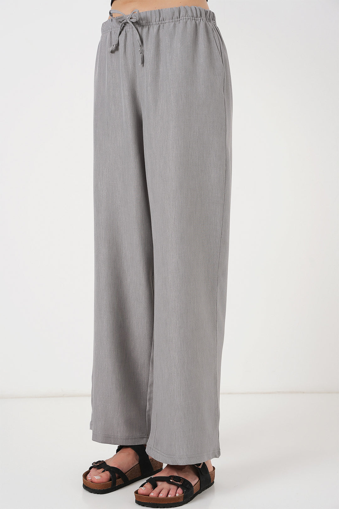 Bigdart Pantalon en Lin à Jambes Larges pour Femme 6735 - Gris