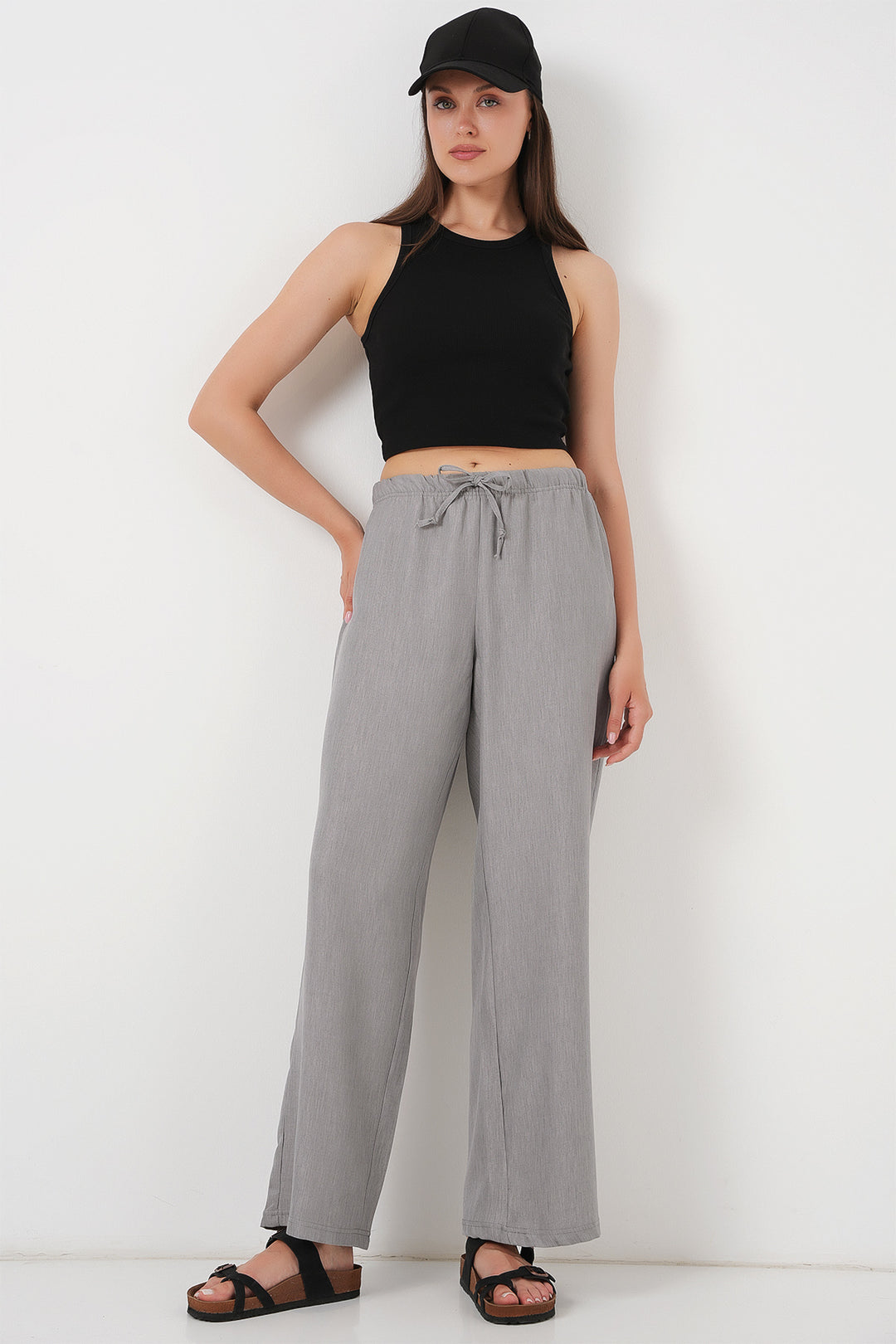 Bigdart Pantalon en lin à jambes larges pour femme 6735 - Gris