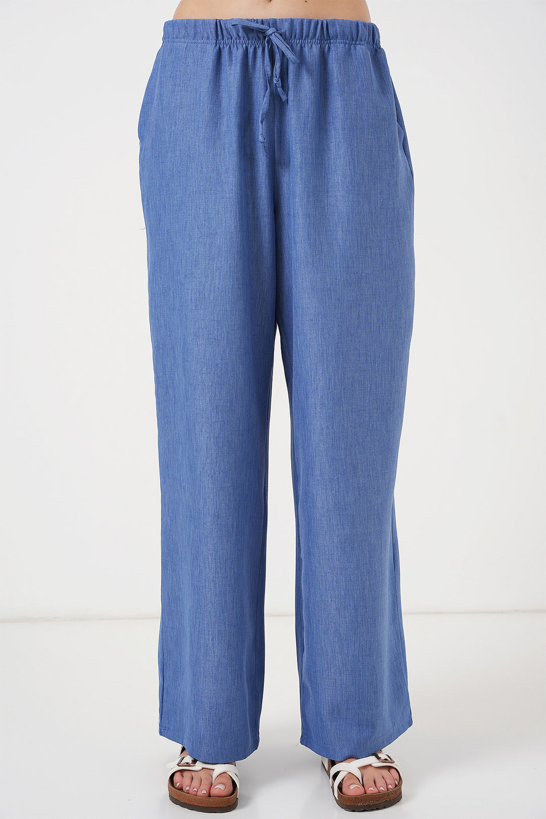 Bigdart Pantalon en lin à jambes larges pour femme 6735 - Indigo