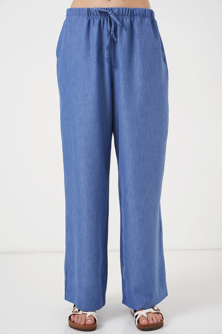 Bigdart Pantalon en lin à jambes larges pour femme 6735 - Indigo