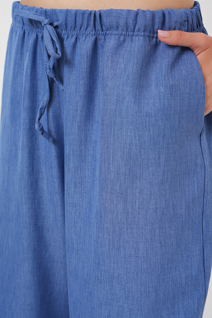 Bigdart Pantalon en lin à jambes larges pour femme 6735 - Indigo