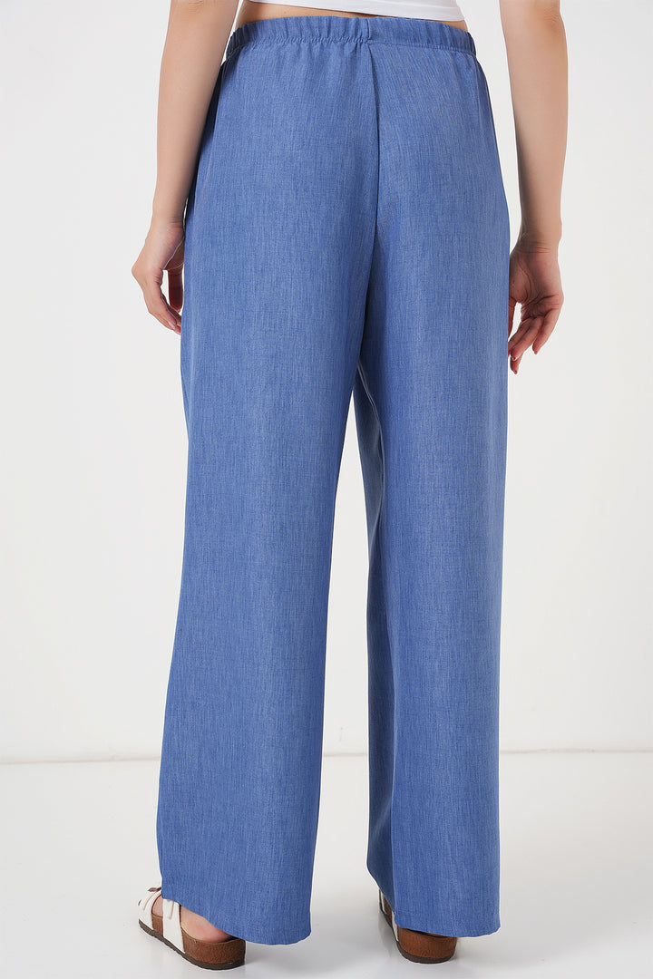 Bigdart Pantalon en lin à jambes larges pour femme 6735 - Indigo