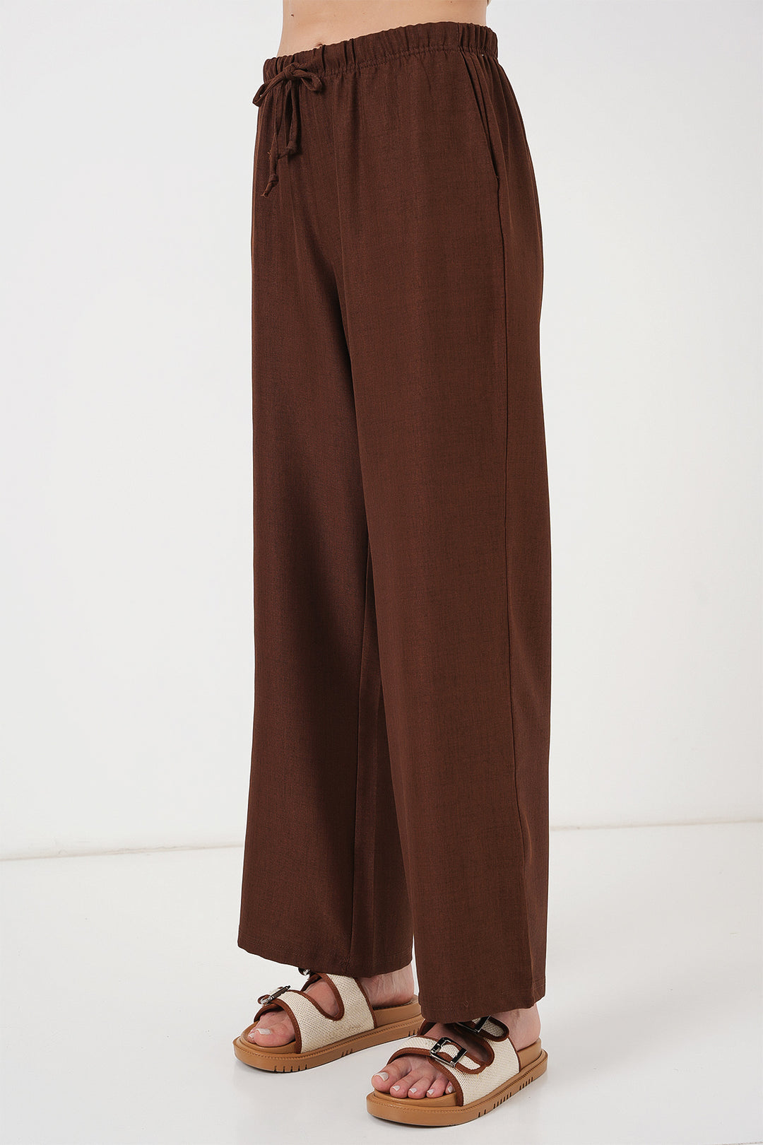 Bigdart Pantalon en lin à jambes larges pour femmes 6735 - Marron