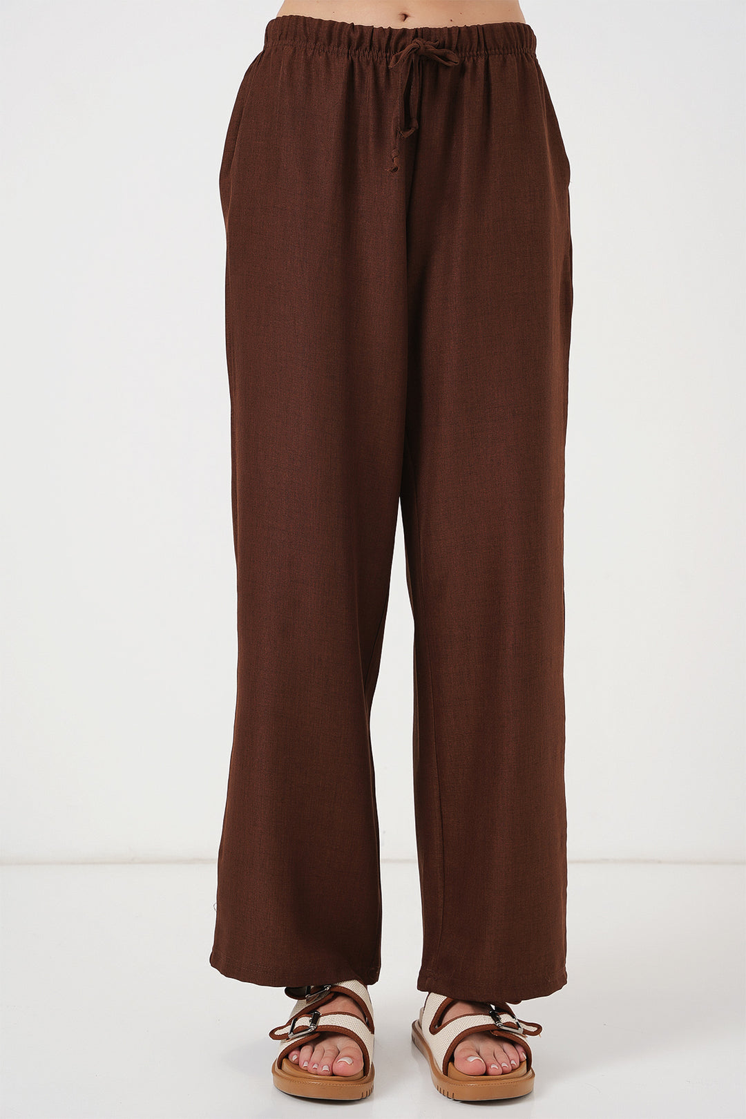 Bigdart Pantalon en lin à jambes larges pour femmes 6735 - Marron