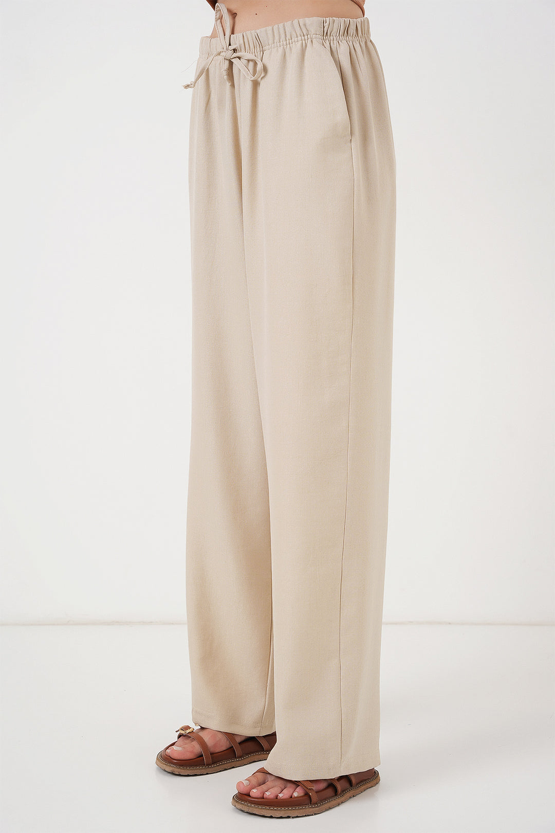 Bigdart Pantalon en lin à jambes larges pour femme 6735 - Crème
