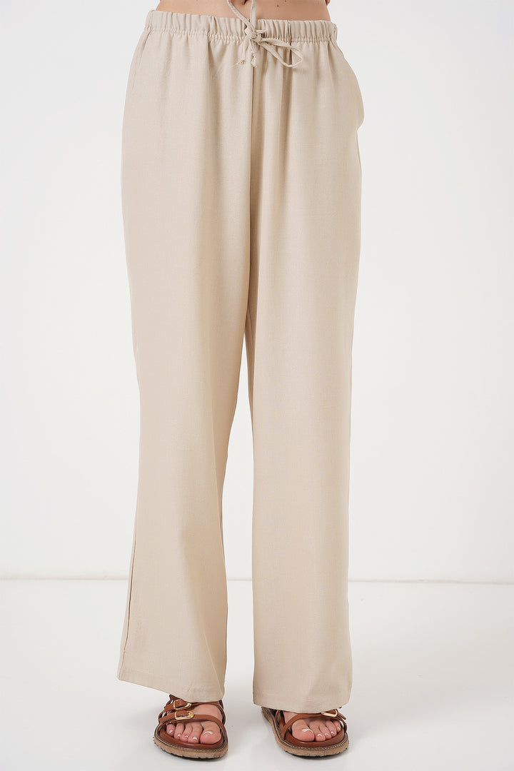 Bigdart Pantalon en lin à jambes larges pour femme 6735 - Crème