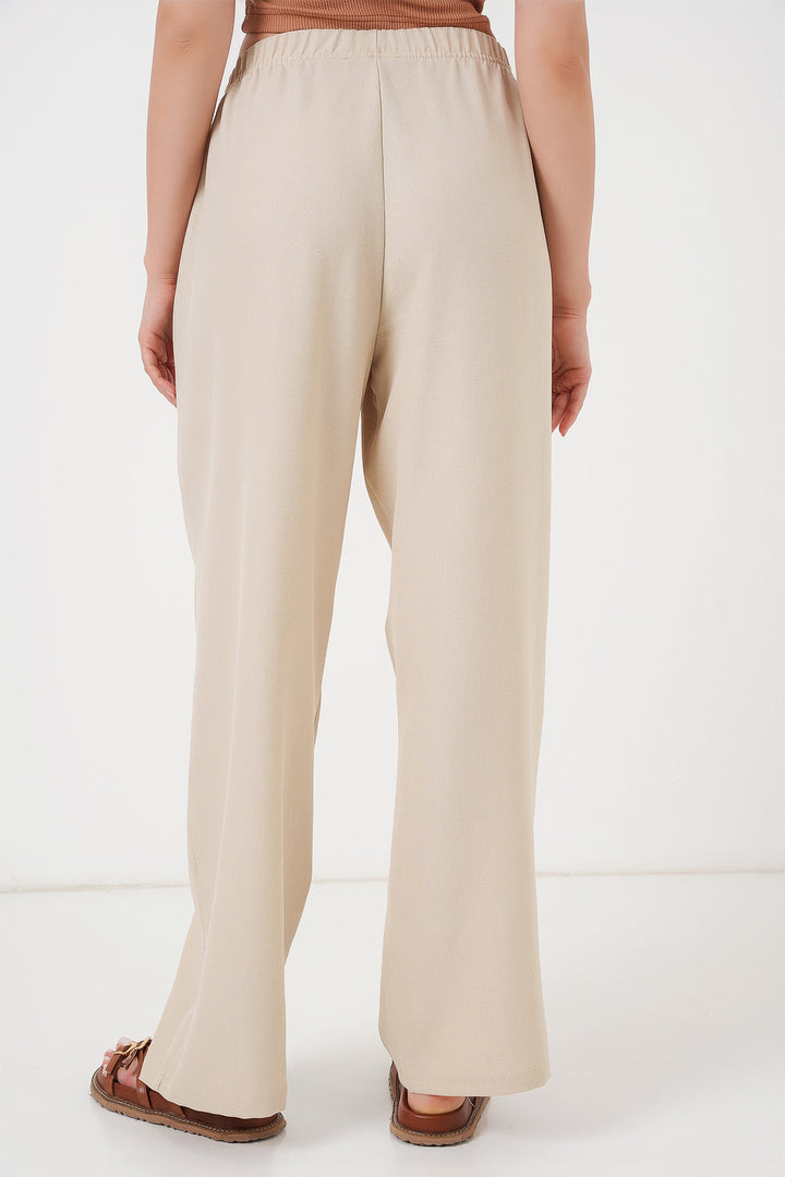 Bigdart Pantalon en lin à jambes larges pour femme 6735 - Crème