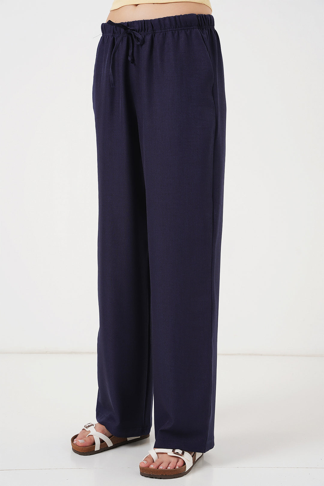 Bigdart Pantalon en lin à jambes larges pour femme 6735 - Bleu marine