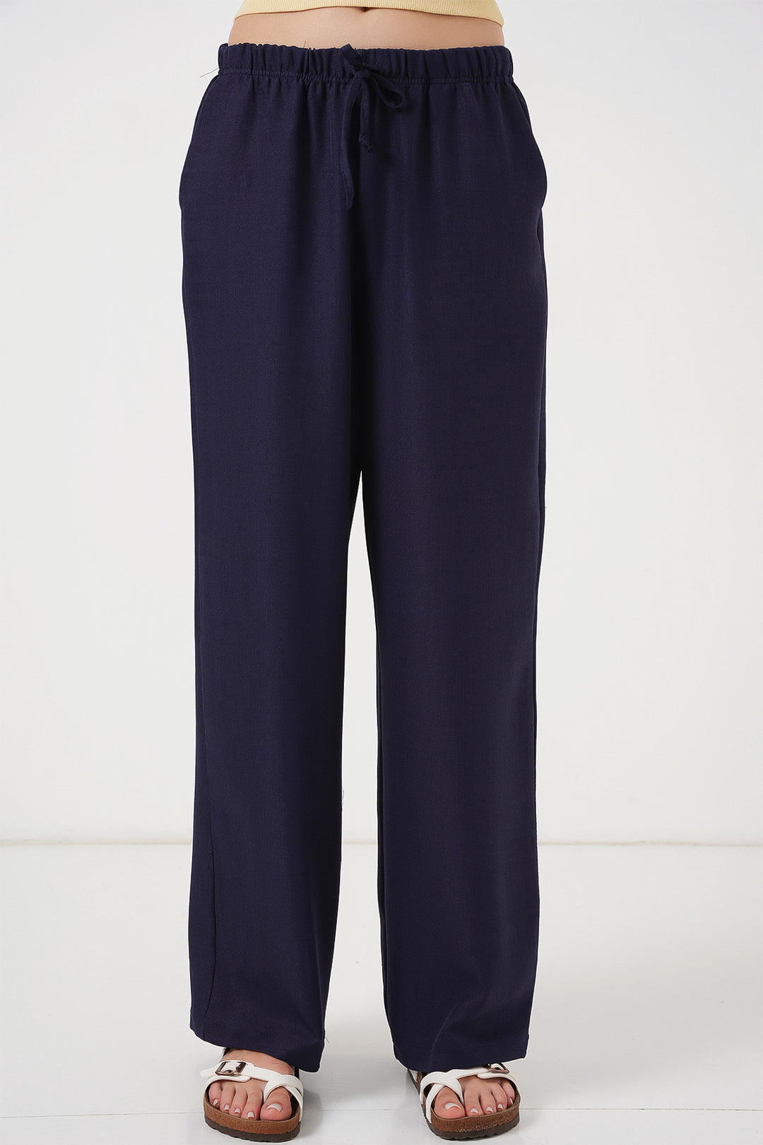 Bigdart Pantalon en lin à jambes larges pour femme 6735 - Bleu marine