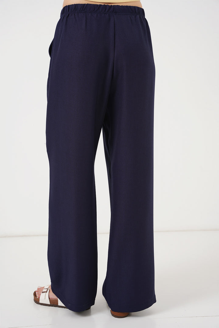 Bigdart Pantalon en lin à jambes larges pour femme 6735 - Bleu marine