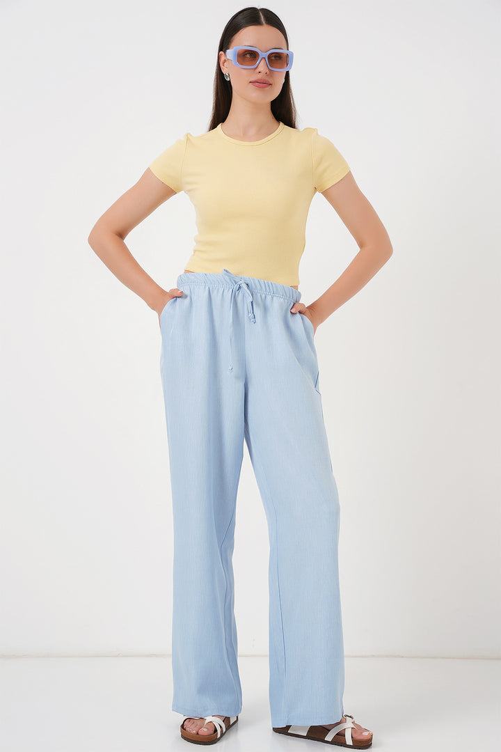 Bigdart Pantalon en lin à jambes larges pour femme 6735 - Bleu