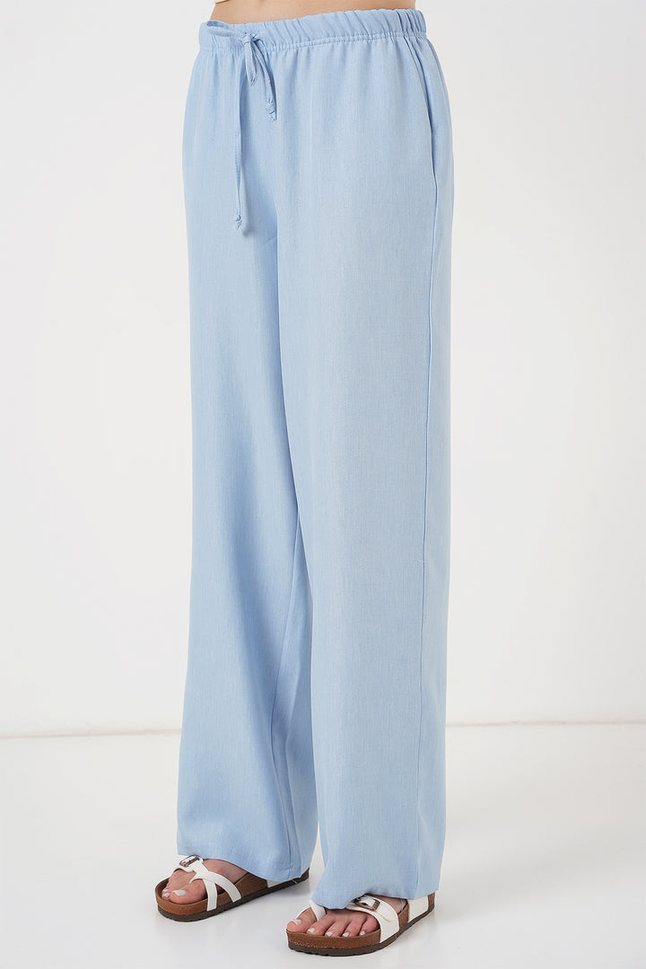 Bigdart Pantalon en lin à jambes larges pour femme 6735 - Bleu