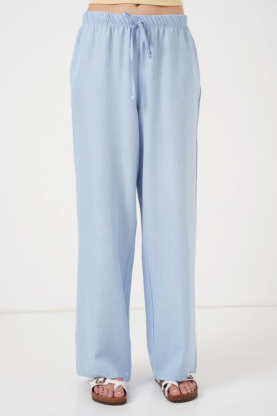 Bigdart Pantalon en lin à jambes larges pour femme 6735 - Bleu