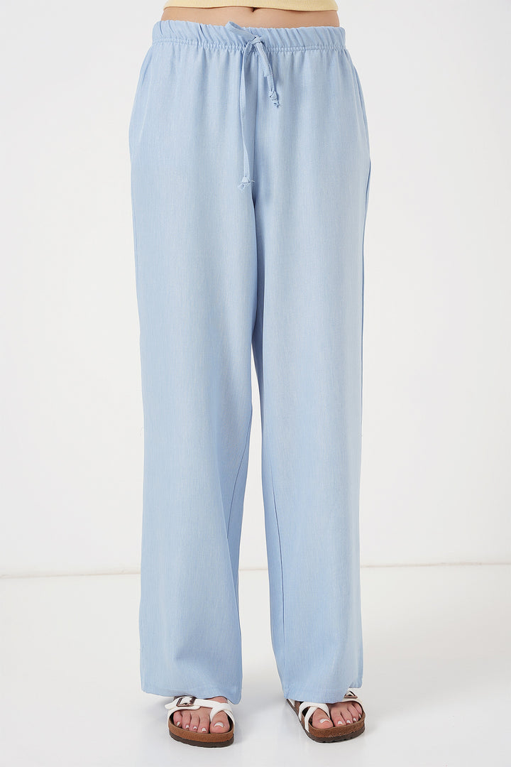 Bigdart Pantalon en lin à jambes larges pour femme 6735 - Bleu