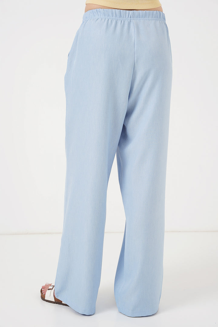 Bigdart Pantalon en lin à jambes larges pour femme 6735 - Bleu