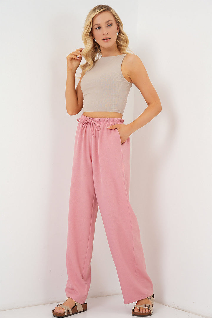 Bigdart Pantalon en lin à jambes larges pour femme 6735 - Poudre