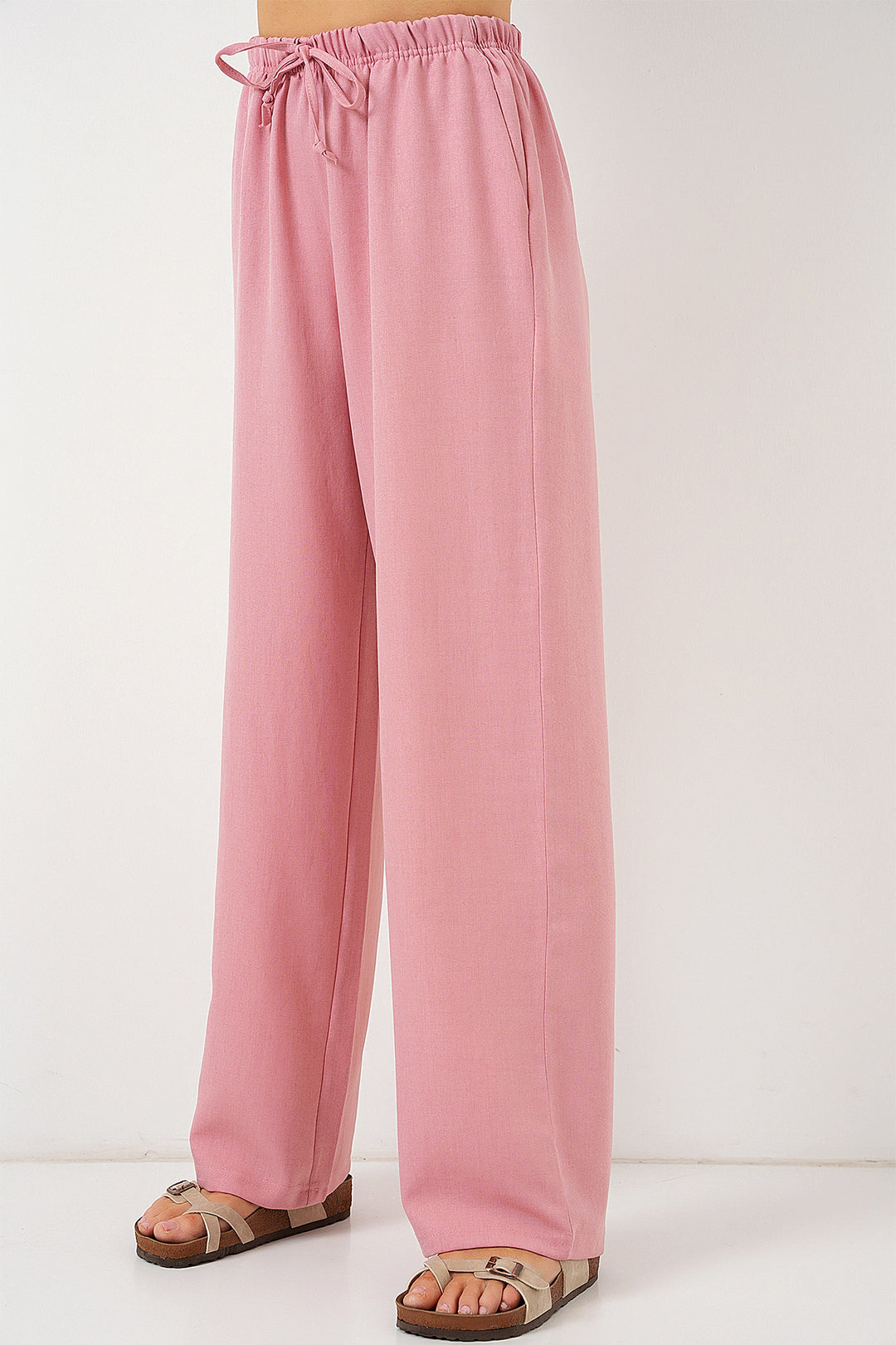Bigdart Pantalon en lin à jambes larges pour femme 6735 - Poudre