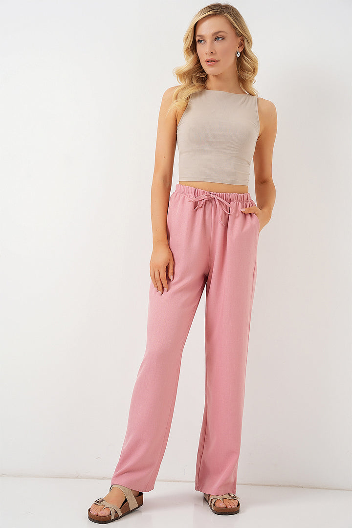Bigdart Pantalon en lin à jambes larges pour femme 6735 - Poudre