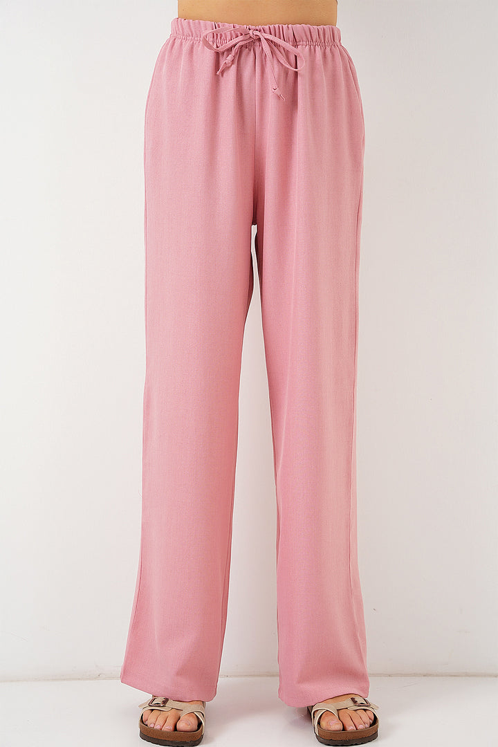 Bigdart Pantalon en lin à jambes larges pour femme 6735 - Poudre