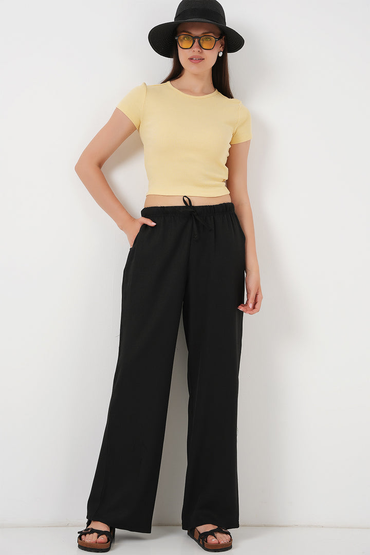 Bigdart Pantalon en lin à jambes larges pour femme 6735 - Noir