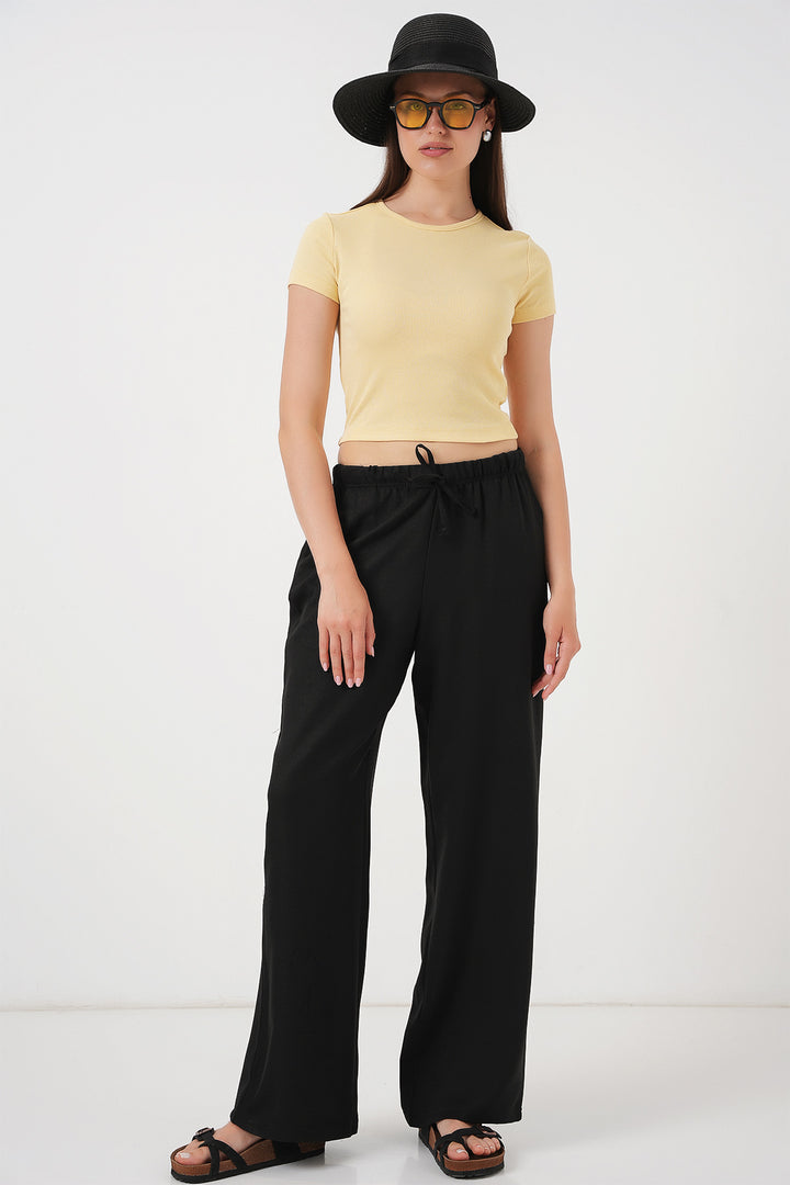 Bigdart Pantalon en lin à jambes larges pour femme 6735 - Noir