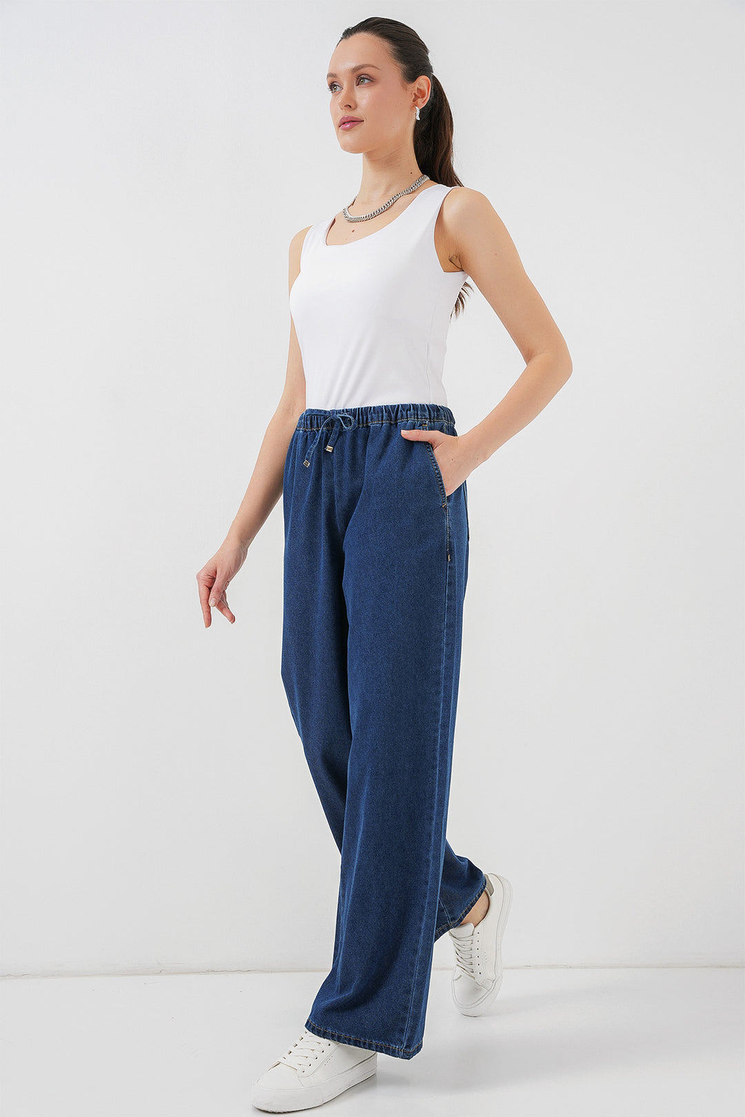 Bigdart Kadın Geniş Paça Kot Pantolon 6706 - A.Bleu marine