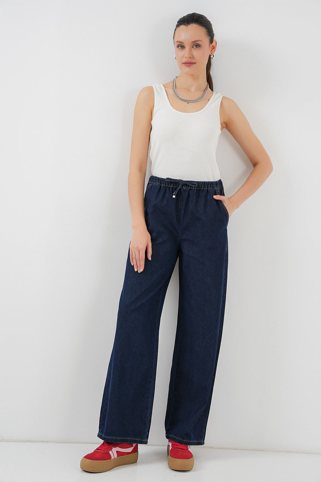 Bigdart Pantalon en jean large femme 6706 - Bleu marine