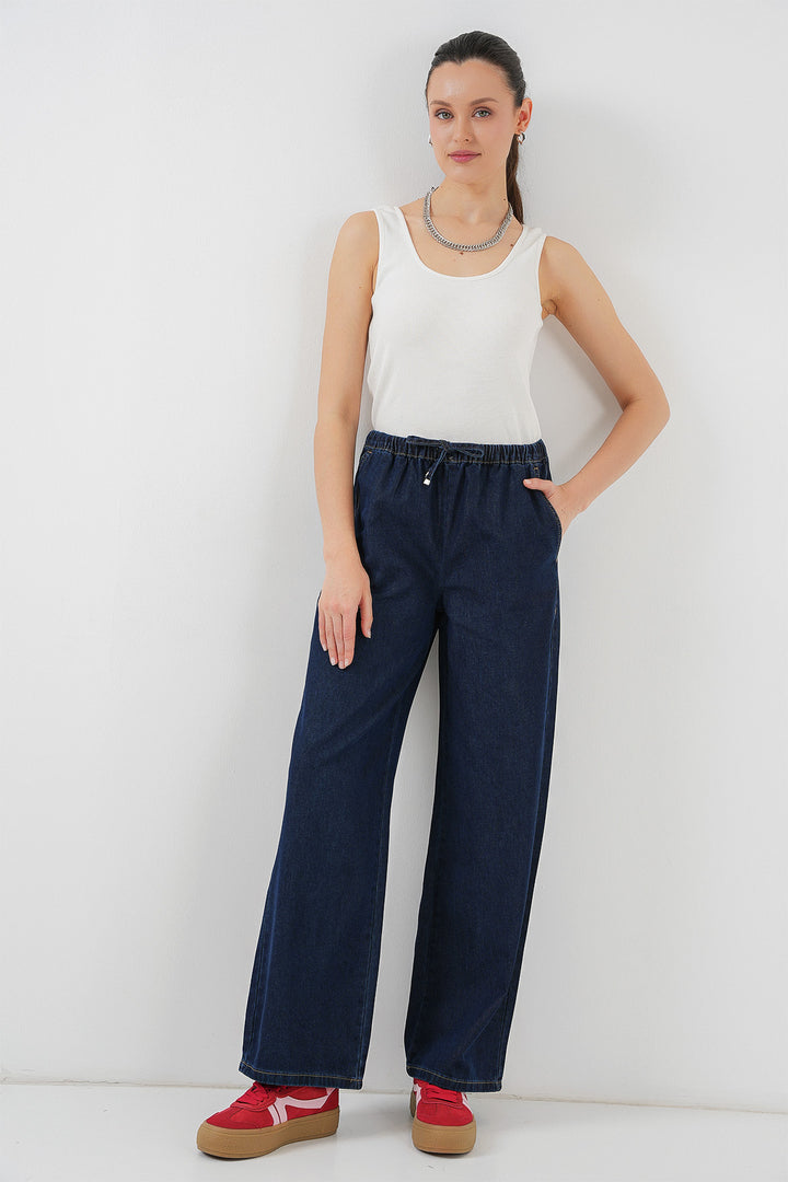 Bigdart Pantalon en jean large femme 6706 - Bleu marine