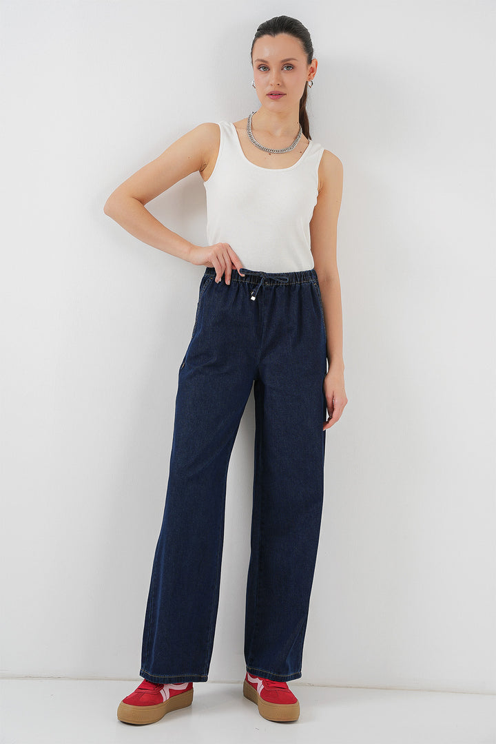 Bigdart Pantalon en jean large femme 6706 - Bleu marine