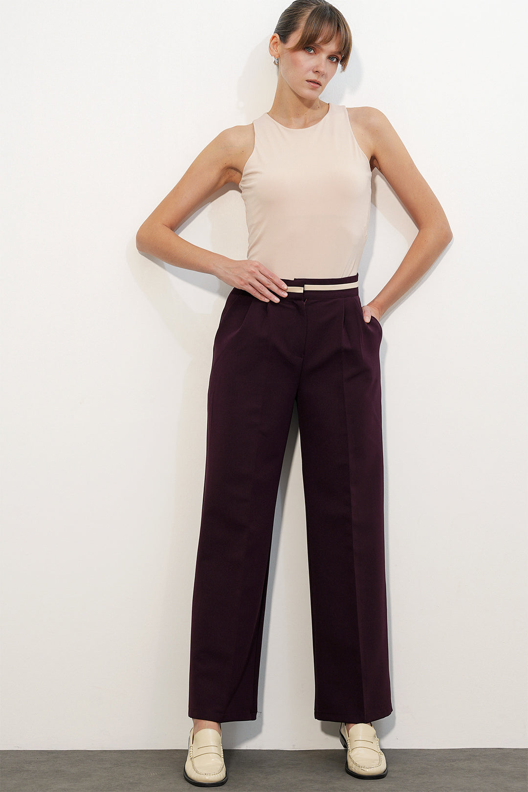 Bigdart Pantalon en tissu à jambes larges pour femme 30088 - Bordeaux