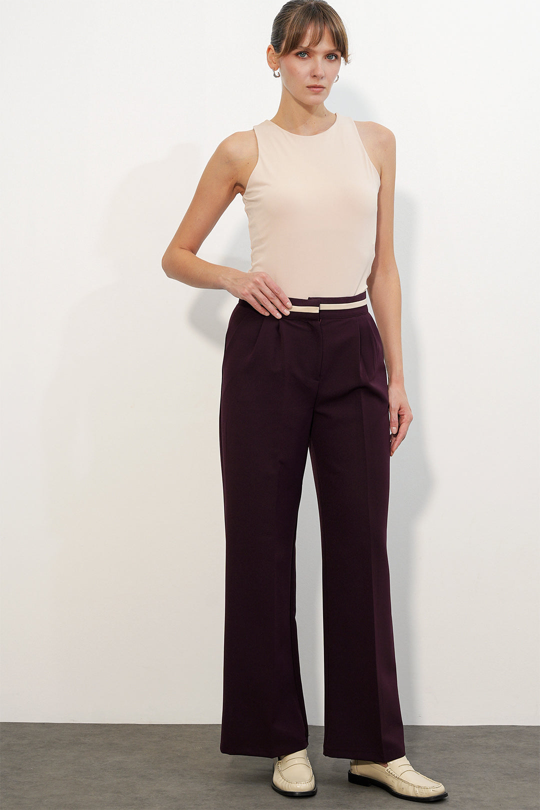 Bigdart Pantalon en tissu à jambes larges pour femme 30088 - Bordeaux