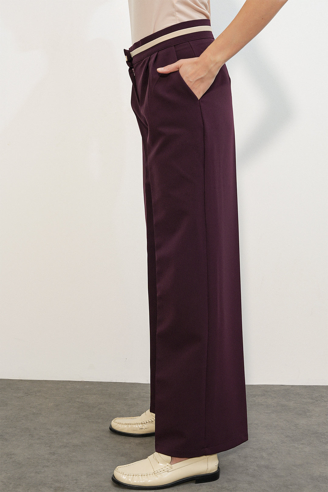 Bigdart Pantalon en tissu à jambes larges pour femme 30088 - Bordeaux