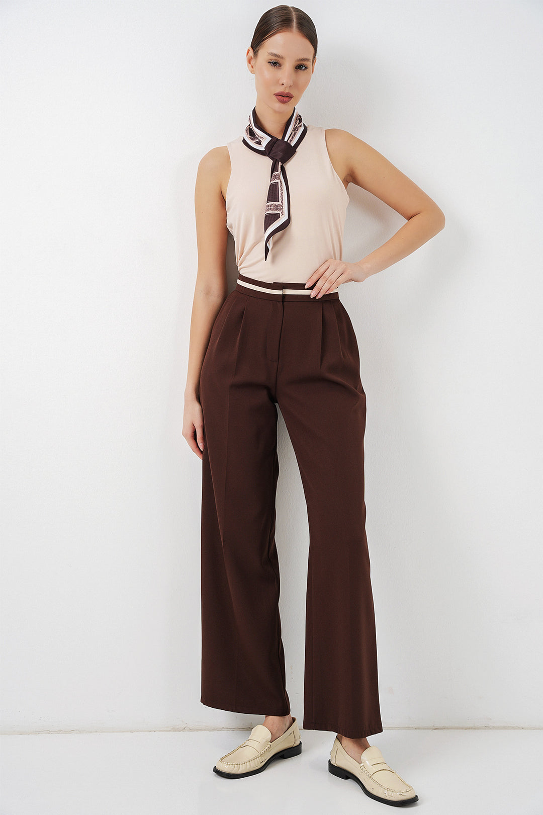 Bigdart Pantalon en tissu large femme 30088 - Marron