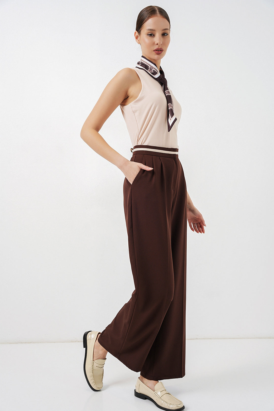 Bigdart Pantalon en tissu large femme 30088 - Marron