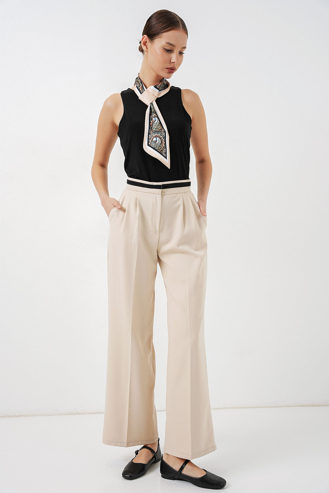 Bigdart Pantalon en tissu large femme 30088 - Crème