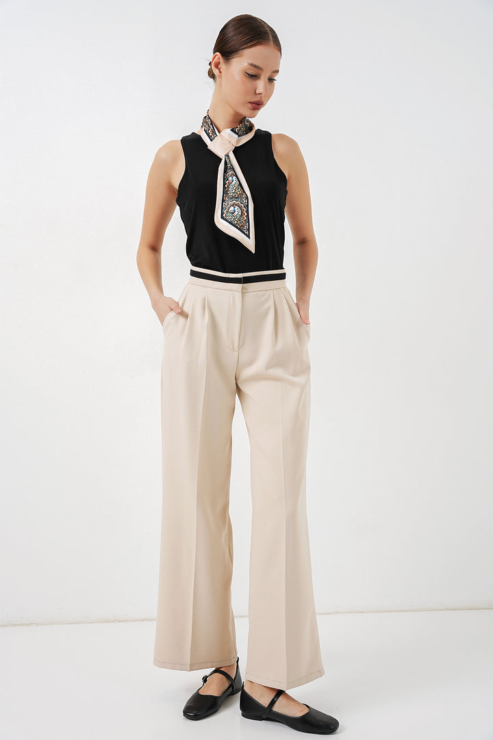 Bigdart Pantalon en tissu large femme 30088 - Crème