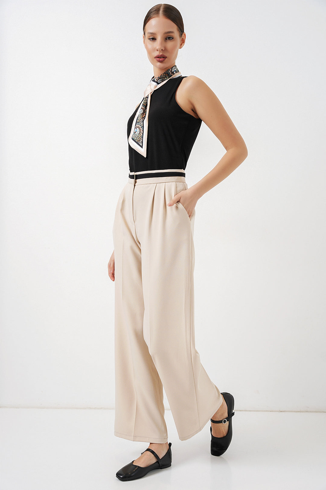 Bigdart Pantalon en tissu large femme 30088 - Crème