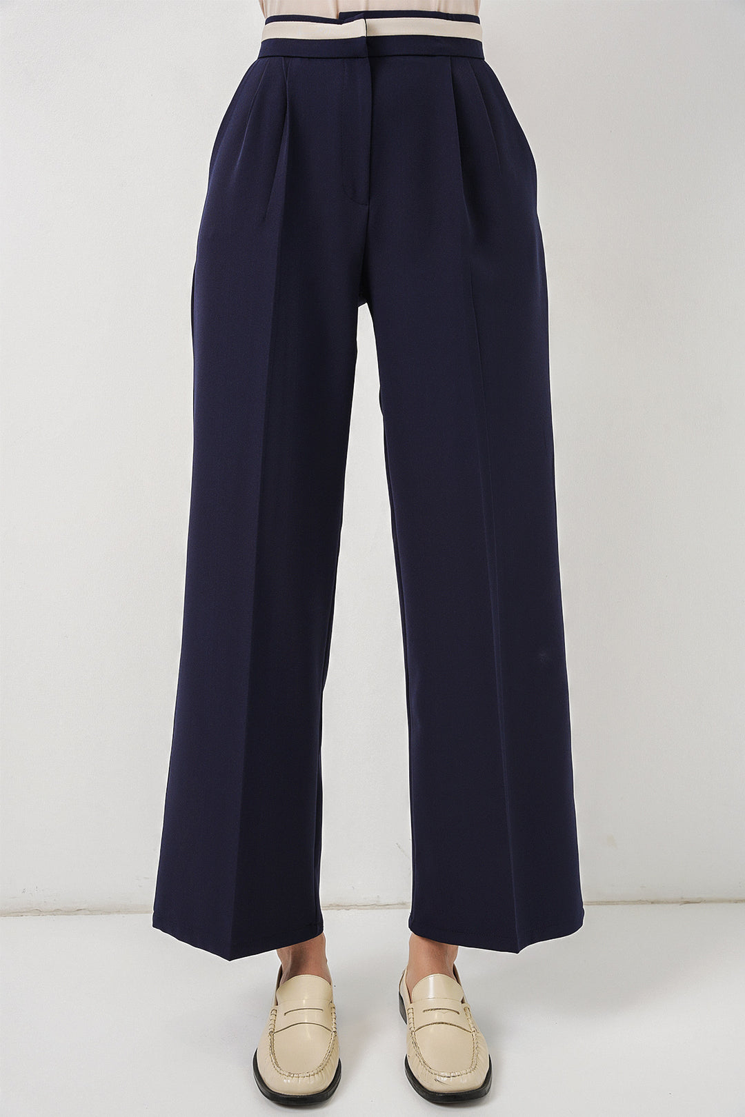Bigdart Pantalon en tissu large femme 30088 - Bleu marine