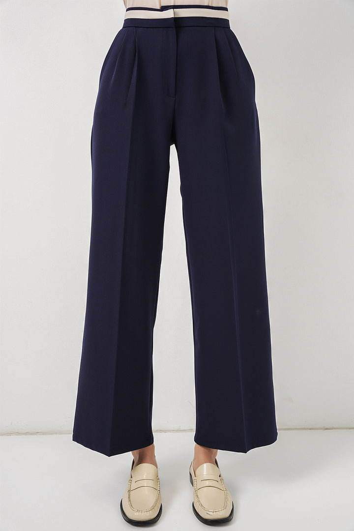 Bigdart Pantalon en tissu large femme 30088 - Bleu marine