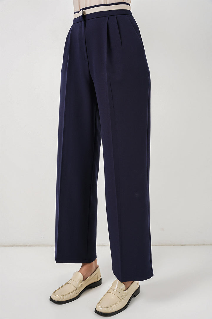 Bigdart Pantalon en tissu large femme 30088 - Bleu marine