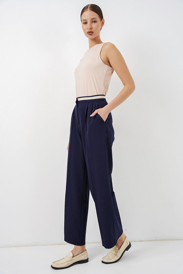 Bigdart Pantalon en tissu large femme 30088 - Bleu marine