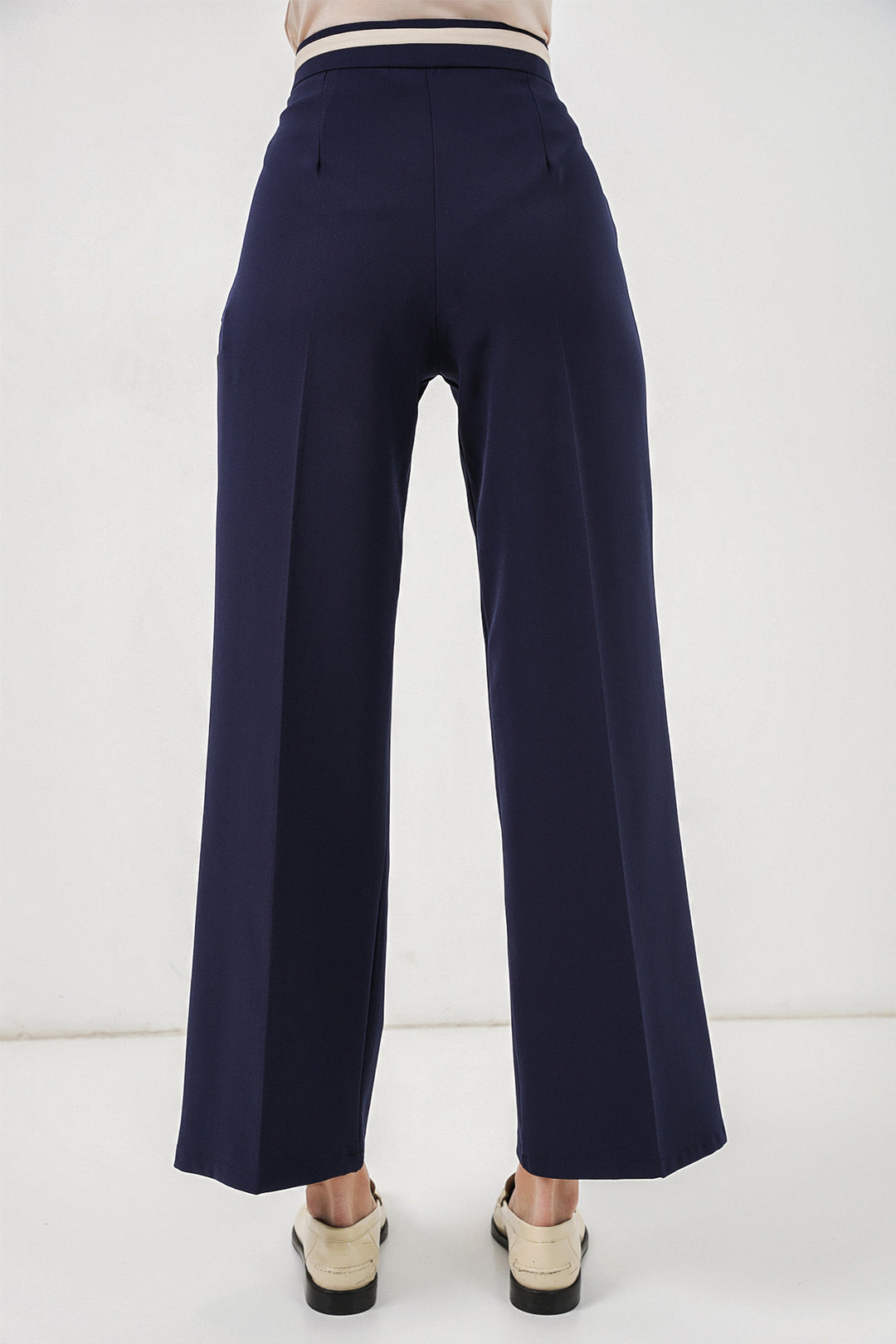 Bigdart Pantalon en tissu large femme 30088 - Bleu marine