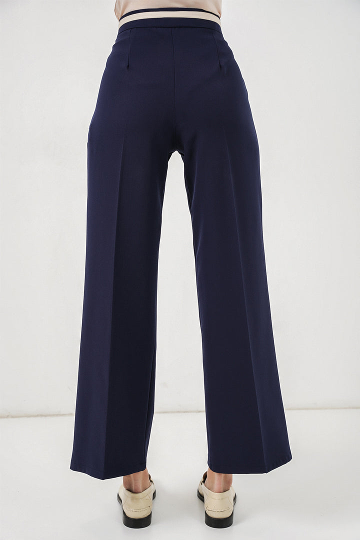 Bigdart Pantalon en tissu large femme 30088 - Bleu marine