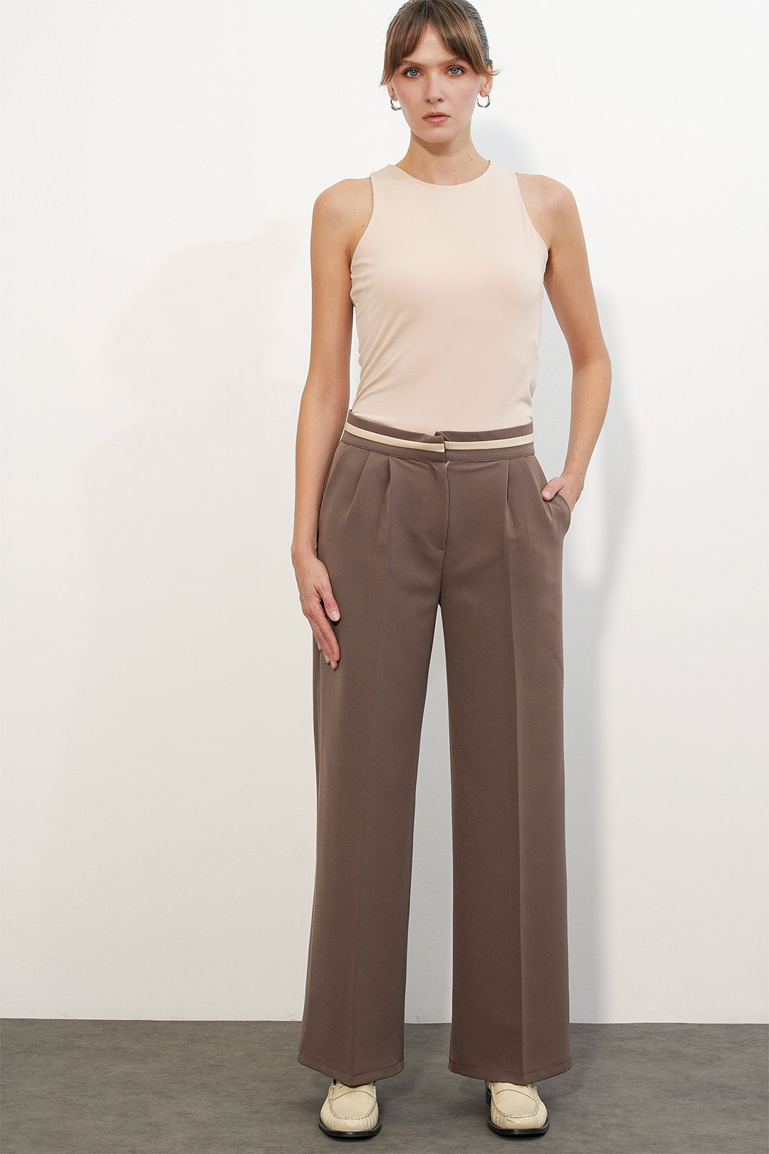 Bigdart Pantalon en tissu à jambes larges pour femme 30088 - Vison