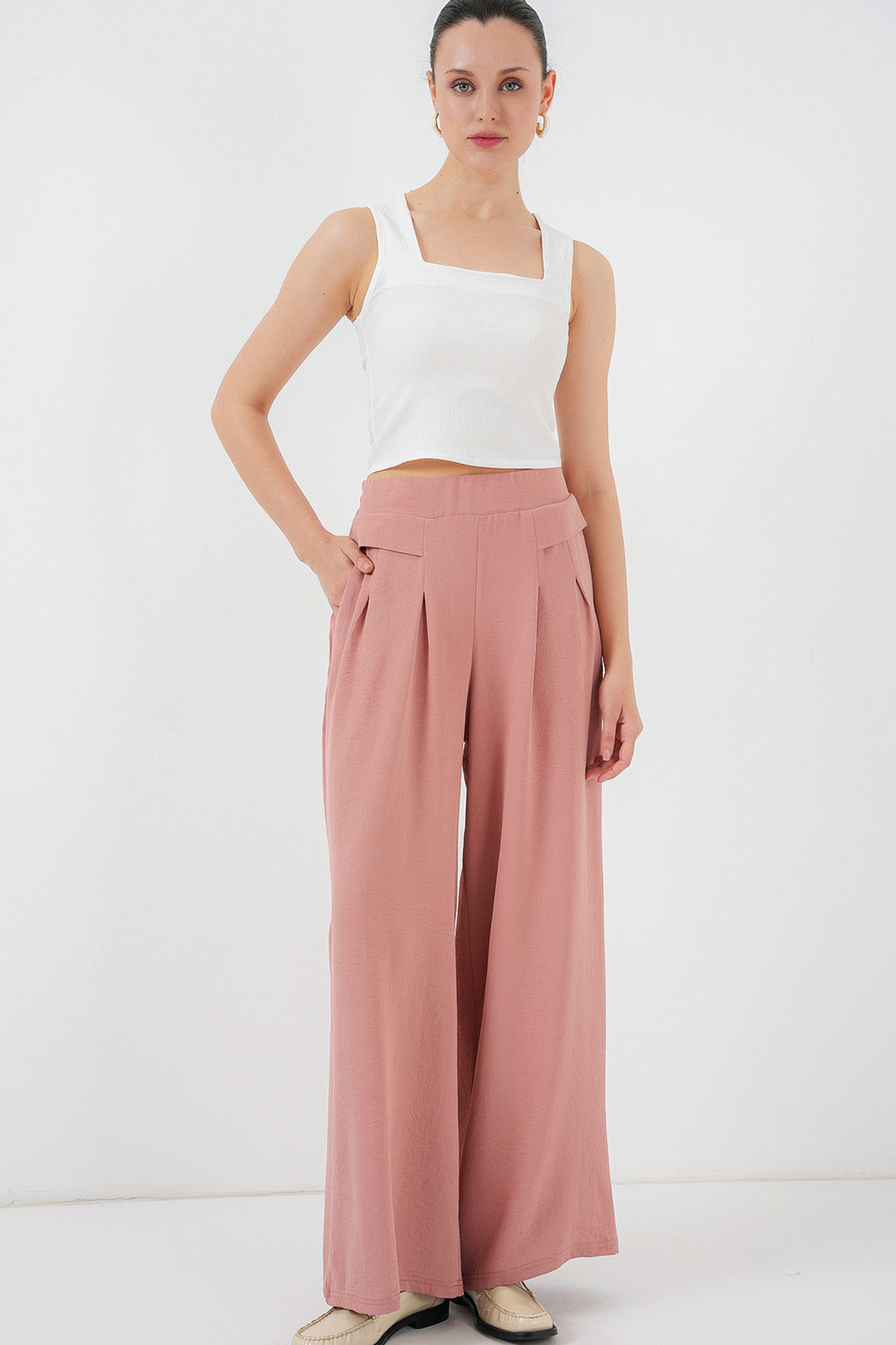 Bigdart Pantalon Plissé Femme Large 6718 - Rose Poudré