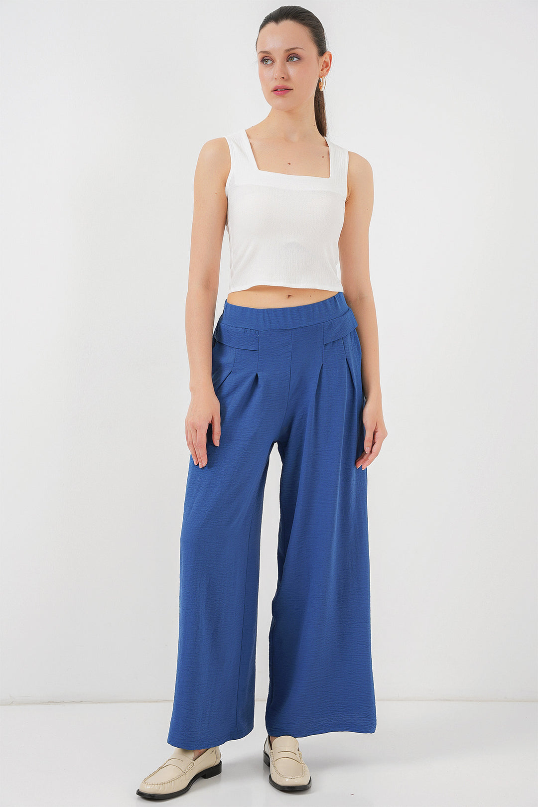 Bigdart Pantalon large plissé pour femmes 6718 - Indigo