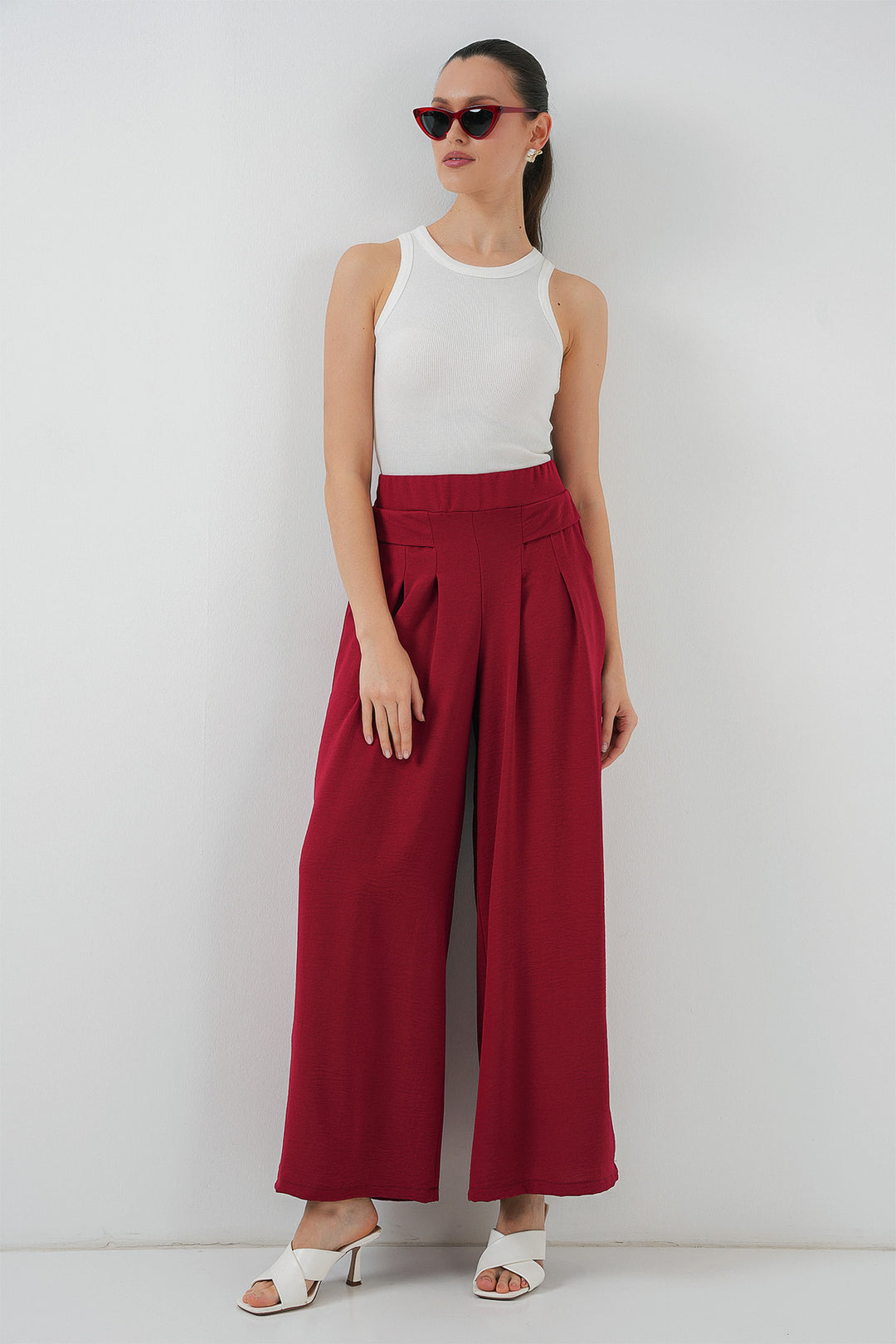 Bigdart Pantalon plissé large femme 6718 - Rouge