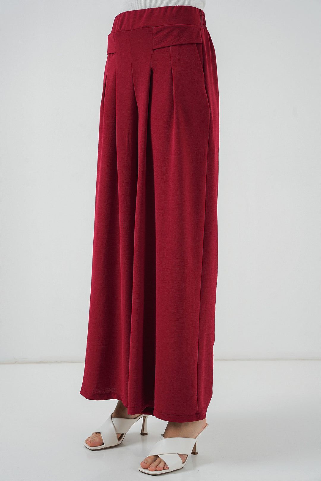 Bigdart Kadın Geniş Paça Pileli Pantolon 6718 - Rouge