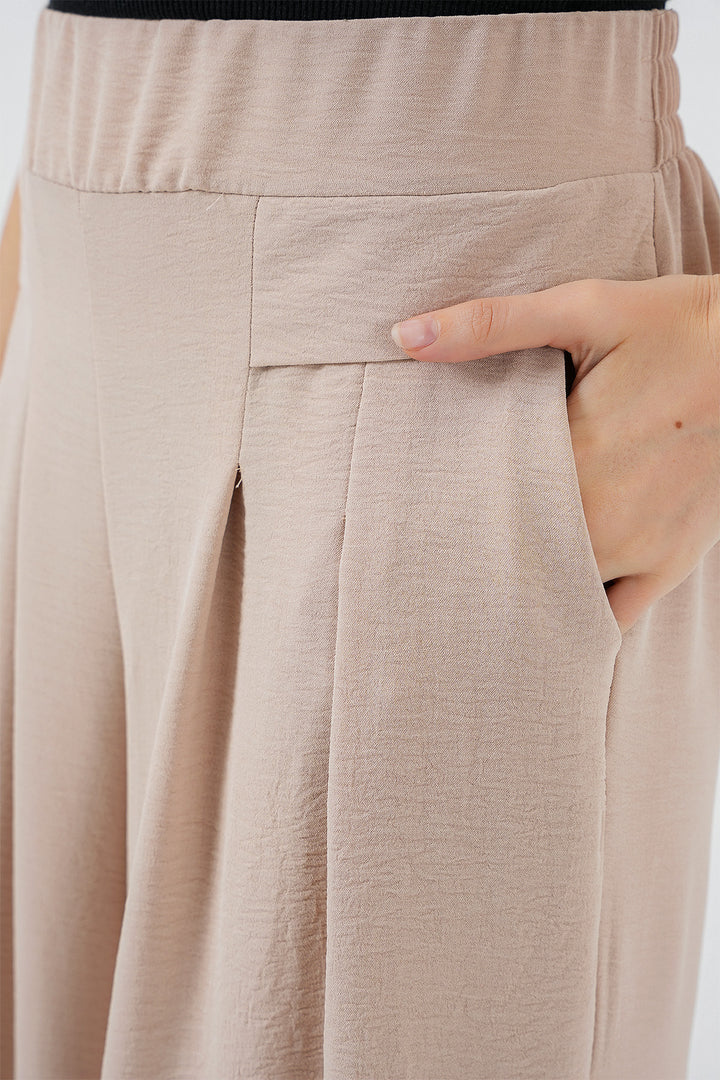 Bigdart Kadın Geniş Paça Pileli Pantolon 6718 - Crème